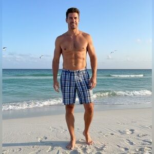 NWOT-Tommy Bahama Blue linen blend Plaid Men Shorts | Size: 35